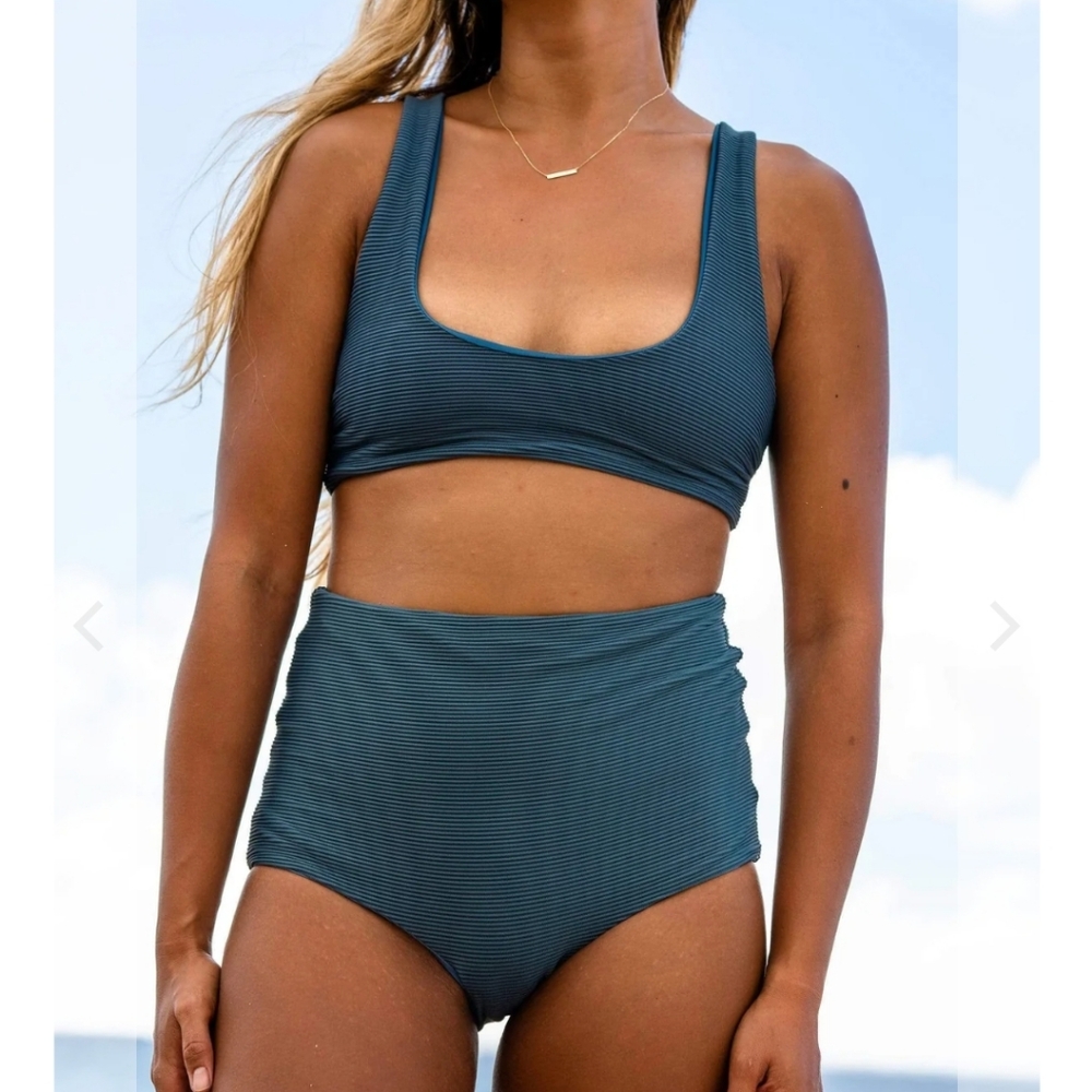 Of One Sea Bikini Large in  Ribbed Blue Steel